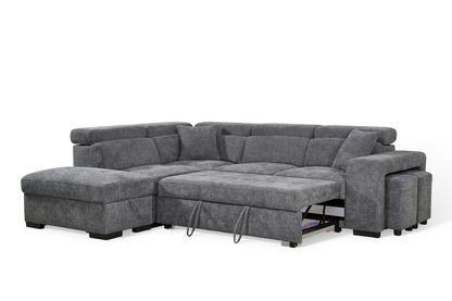 Amelia Dark Grey Chenille Fabric Corner Sofa Bed with Storage and Ottomans