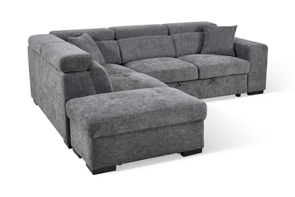 Amelia Dark Grey Chenille Fabric Corner Sofa Bed with Storage and Ottomans