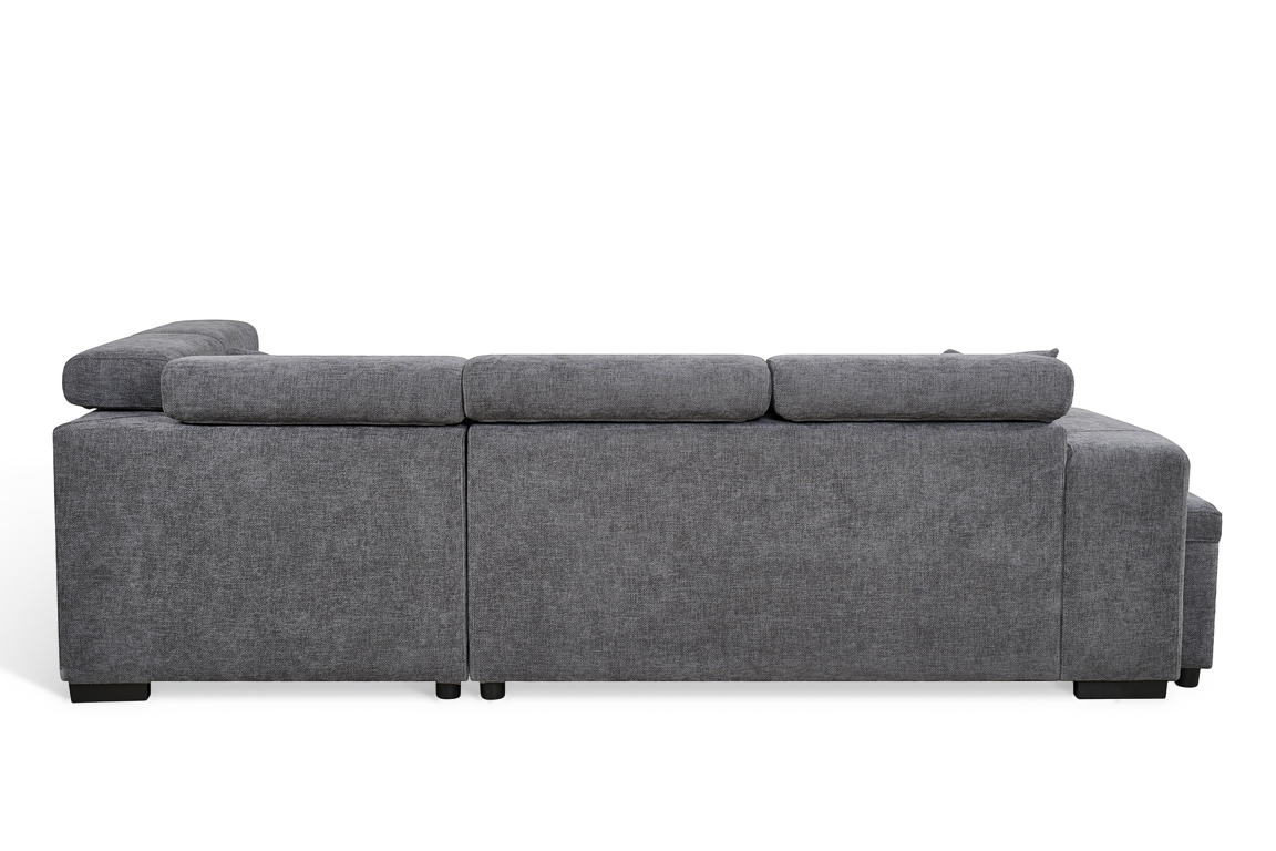 Amelia Dark Grey Chenille Fabric 2C1 Corner Sofa Bed with Storage and Ottomans