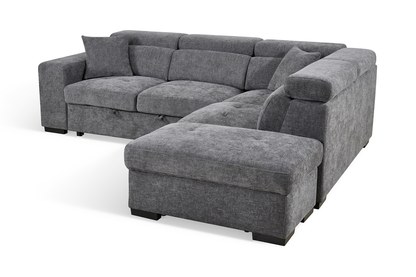 Amelia Dark Grey Chenille Fabric 2C1 Corner Sofa Bed with Storage and Ottomans