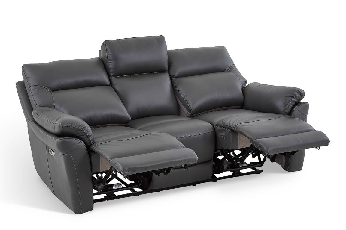 Cinecitta 3 Seater Electric Recliner Sofa - Dark Grey Leather - Image 2