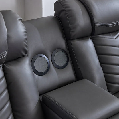 Zeus Leather Electric Recliner Corner Sofa - Grey
