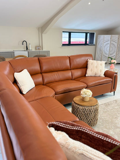 Resillience Power Electric Corner Sofa - Tan Leather