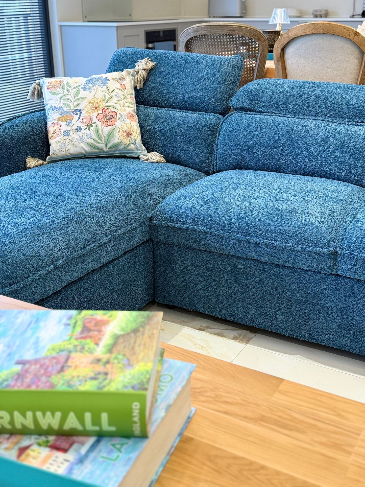 Capri Corner Sofa Bed With Storage - Blue - Universal Chaise - Pull Out Bed