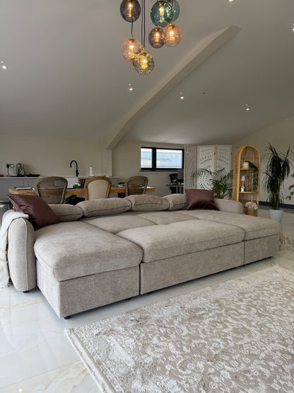 Moscow U Shaped Storage Sofa Bed - Beige