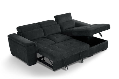 Alaya Storage L Shape Sofa Bed - Black