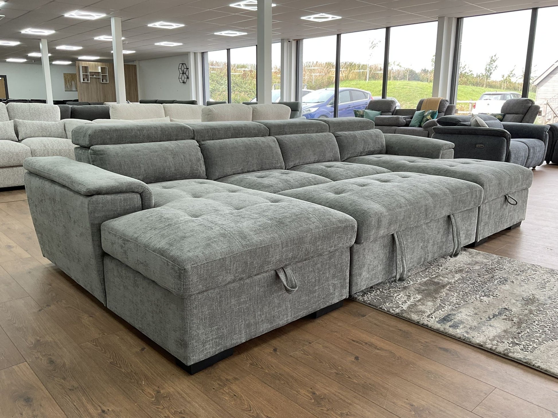 Alaya Storage U Shape Sofabed - Grey