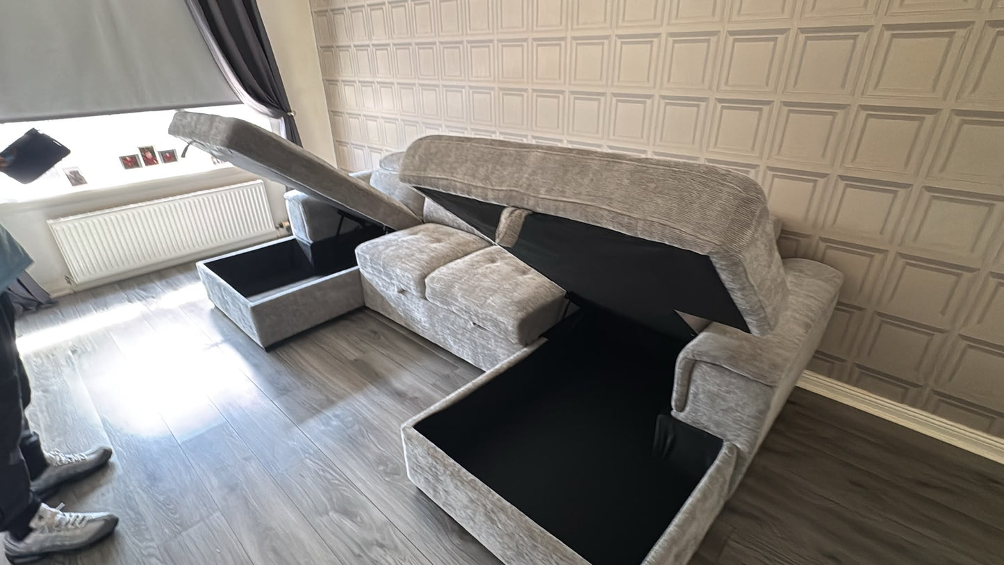 Alaya Storage U Shape Sofabed - Grey