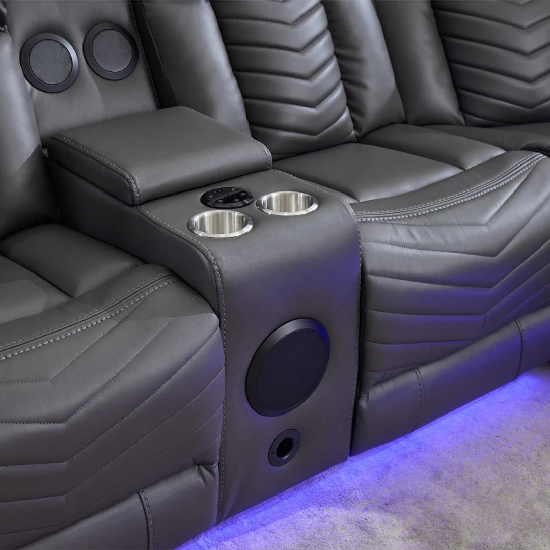 Zeus Leather Electric Recliner Corner Sofa - Grey