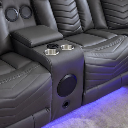 Zeus Leather Electric Recliner Corner Sofa - Grey