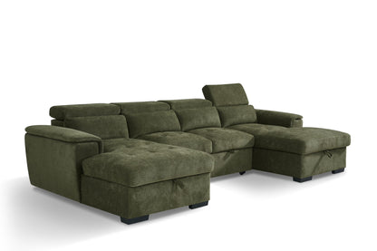 Alaya Storage U Shape Sofabed - Olive Green