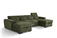 Alaya Storage U Shape Sofabed - Olive Green