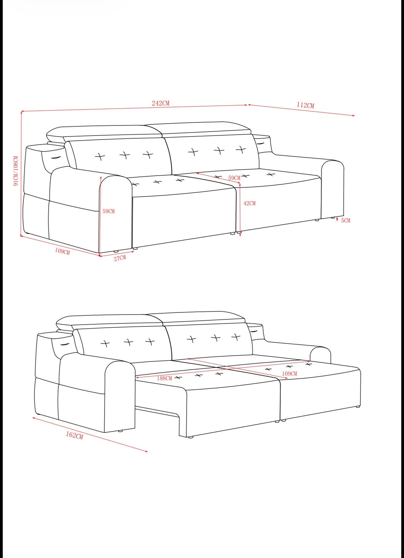 Harrison Electric Sofa Bed - Grey