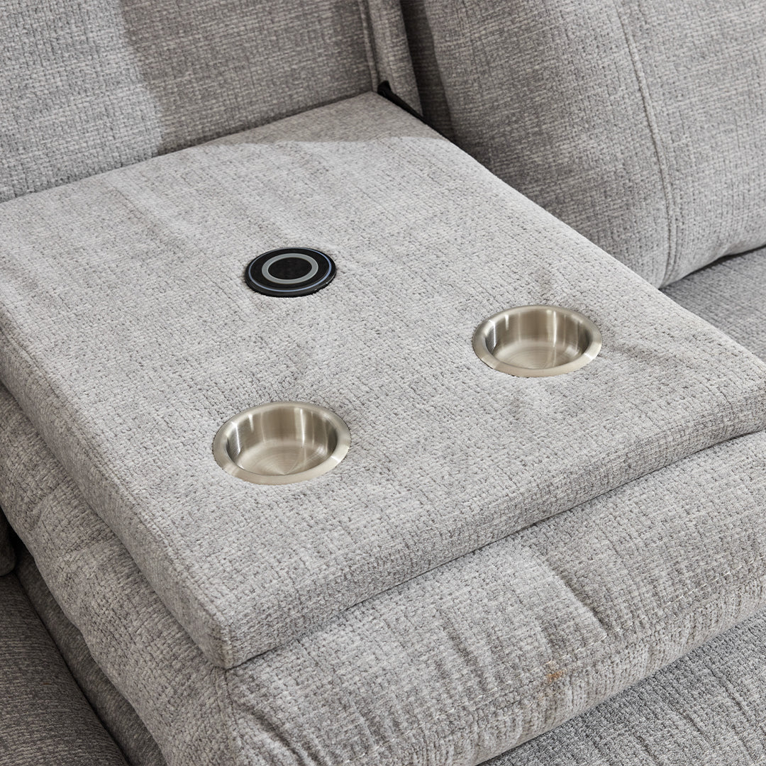 Siyara Fabric Electric Recliners Sofa - Grey With Cupholders-Cooling Cup-Holders/Bluetooth Speakers/Wireless Charging/USB Charging Ports/Storage