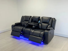 Orlando Electric Recliners 3+2 Seater Leather Sofa Black - Led Lights - Wireless Charger