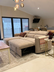 Capri Corner Sofa Bed With Storage – Beige – Universal Chaise – Pull Out Bed