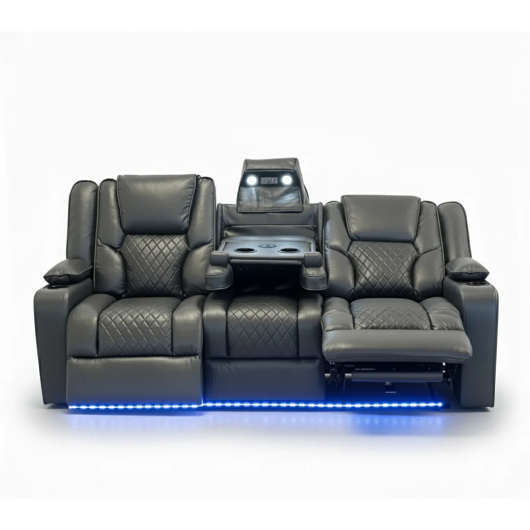 Orlando 3+2 Electric Recliner Leather Sofa - Grey