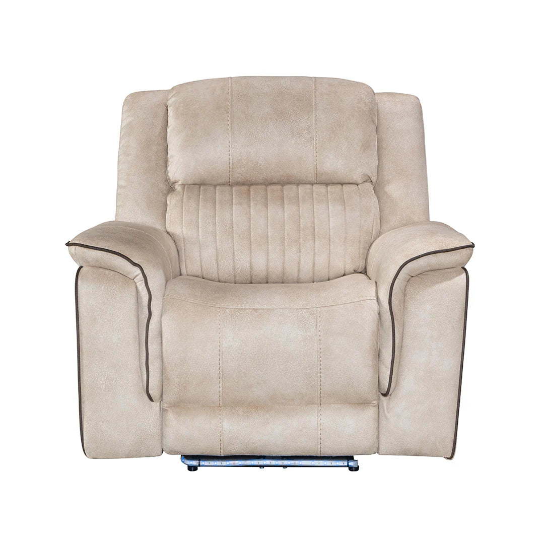 Geneva Pro Fabric Electric Recliner Sofas - Beige With Bluetooth/Cooling Cup-Holders/LED Lights