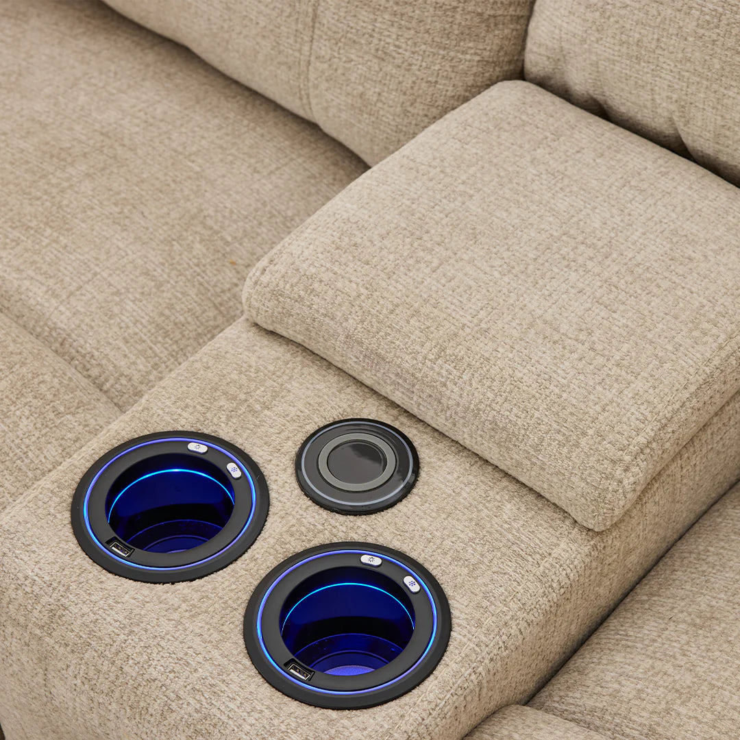 Siyara Fabric Electric Recliners Sofa - Beige With Cupholders-Cooling Cup-Holders/Bluetooth Speakers/Wireless Charging/USB Charging Ports/Storage
