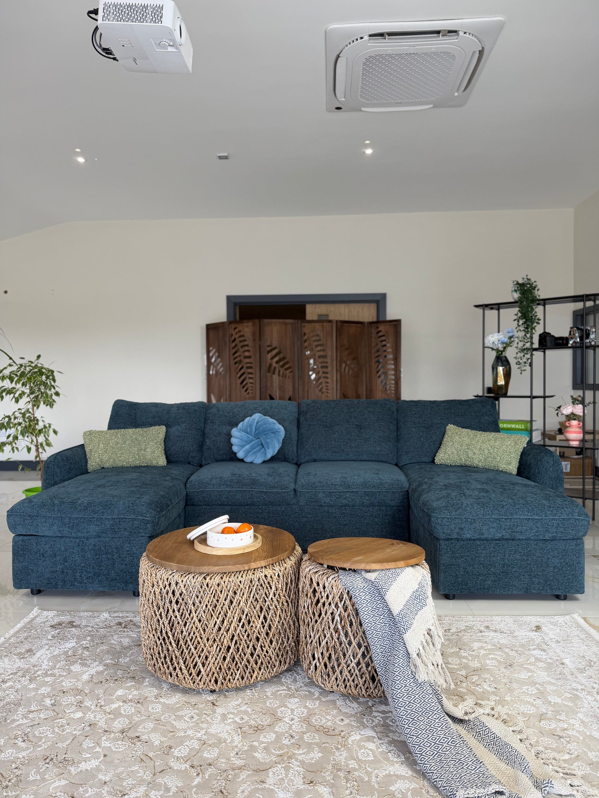 Moscow U Shaped Storage Sofa Bed - Blue