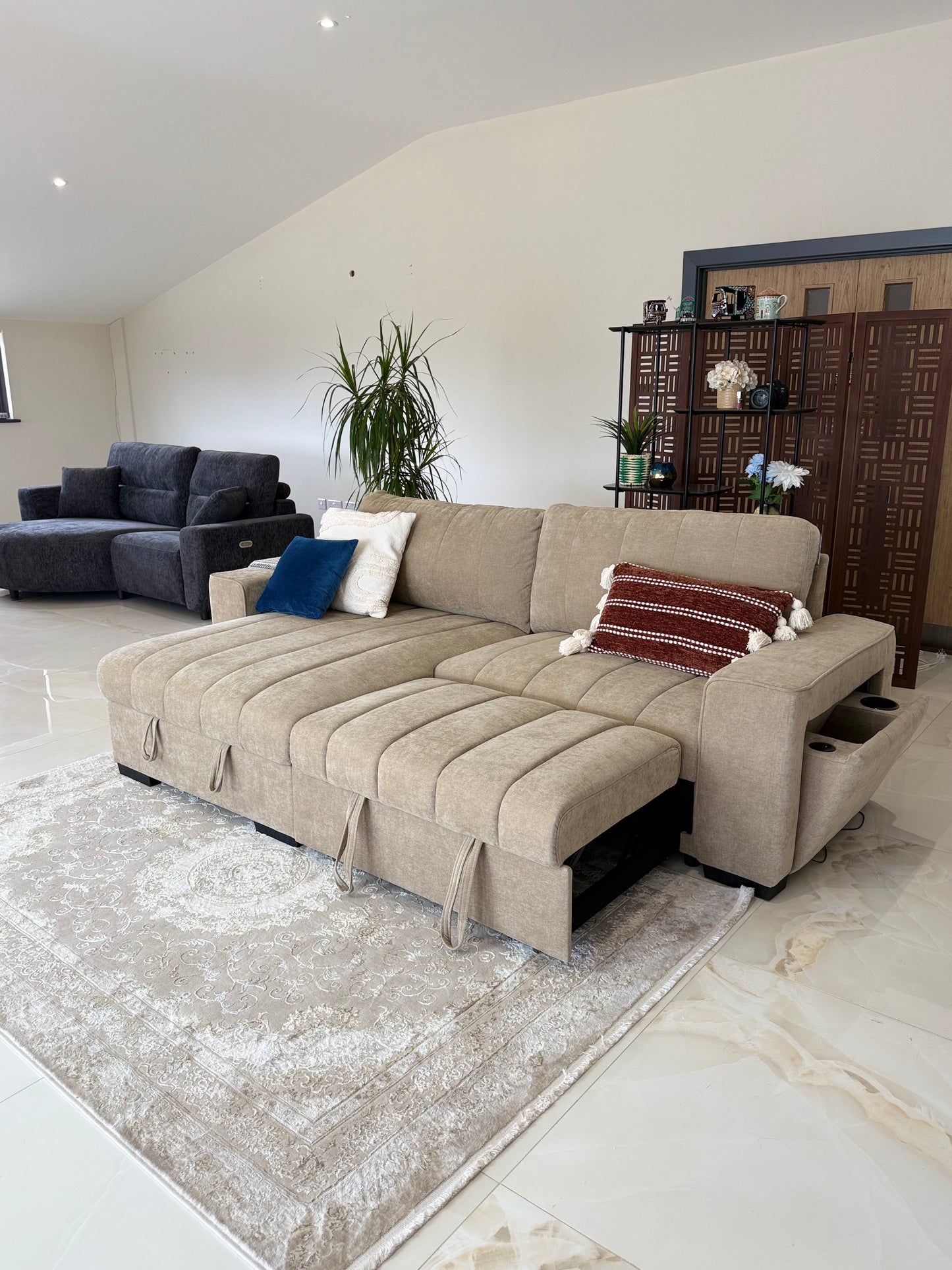 Franklin Universal Storage Sofa Bed With Cup Holders & USB/C Charging - Beige