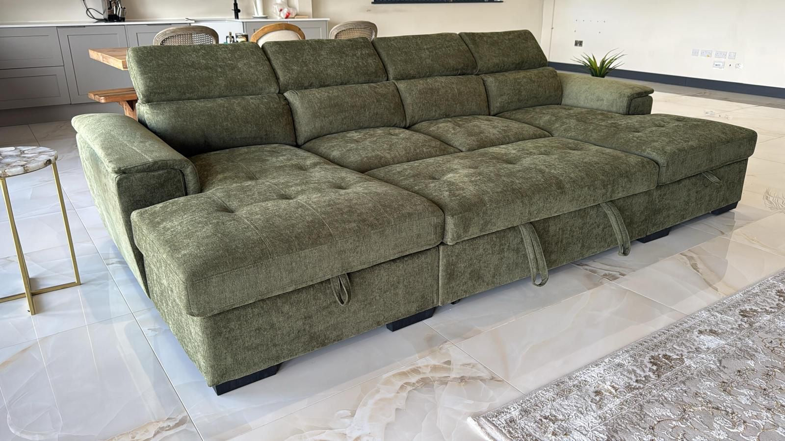 Alaya Storage U Shape Sofabed - Olive Green