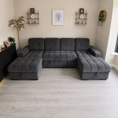 Palermo U Shape Storage Sofa Bed - Grey
