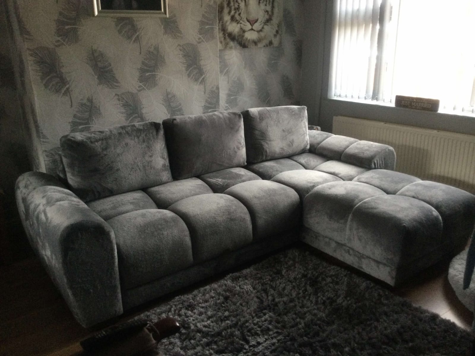 Azzuro Corner Sofa Bed With Storage - Universal Chaise - Plush Velvet  - Grey