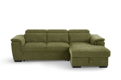 Alaya Storage L Shape Sofa Bed - Olive Green