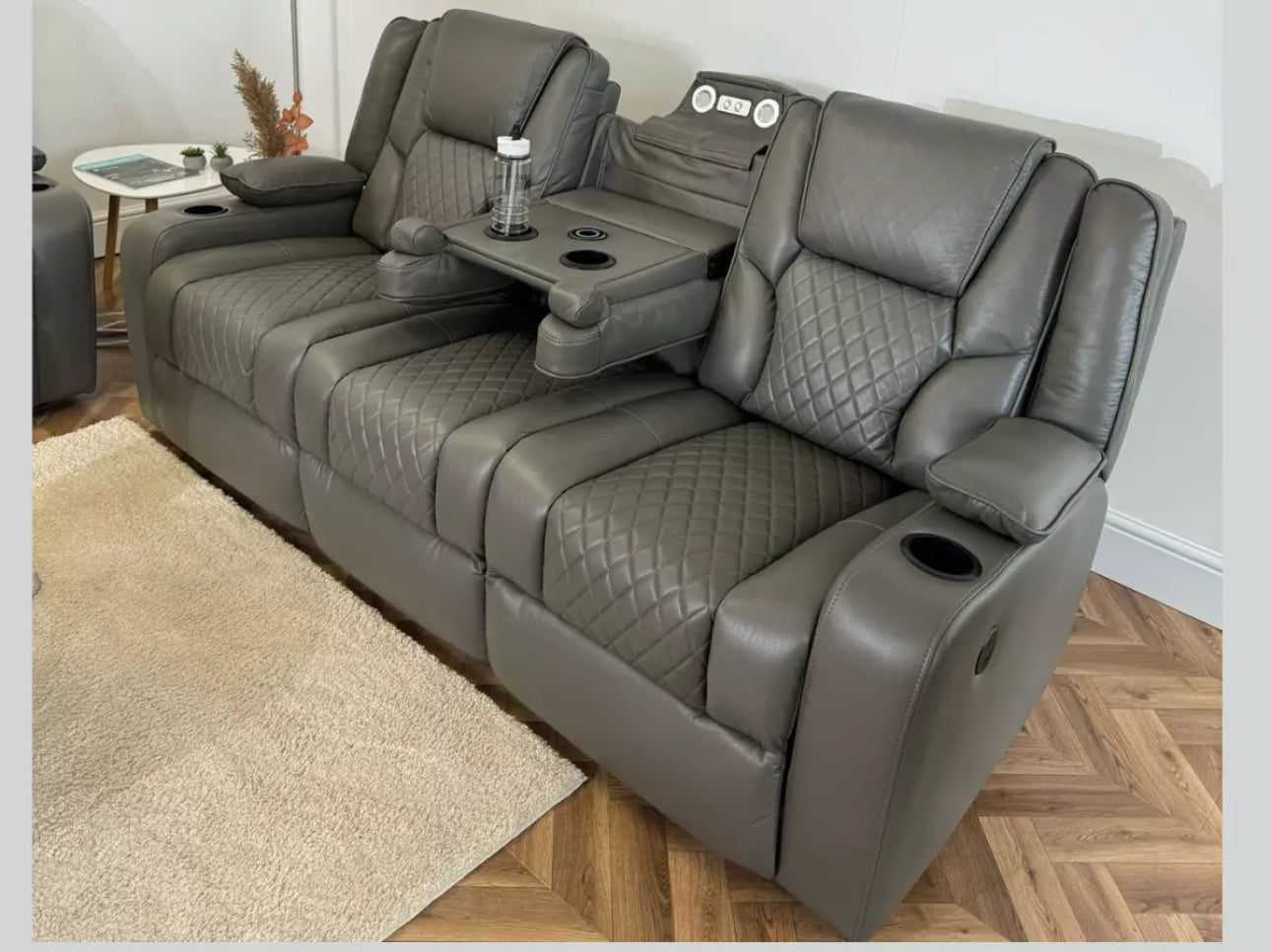 Orlando Electric Recliner 3+2 Seater Leather Sofa Grey - Led Lights - Wireless Charger