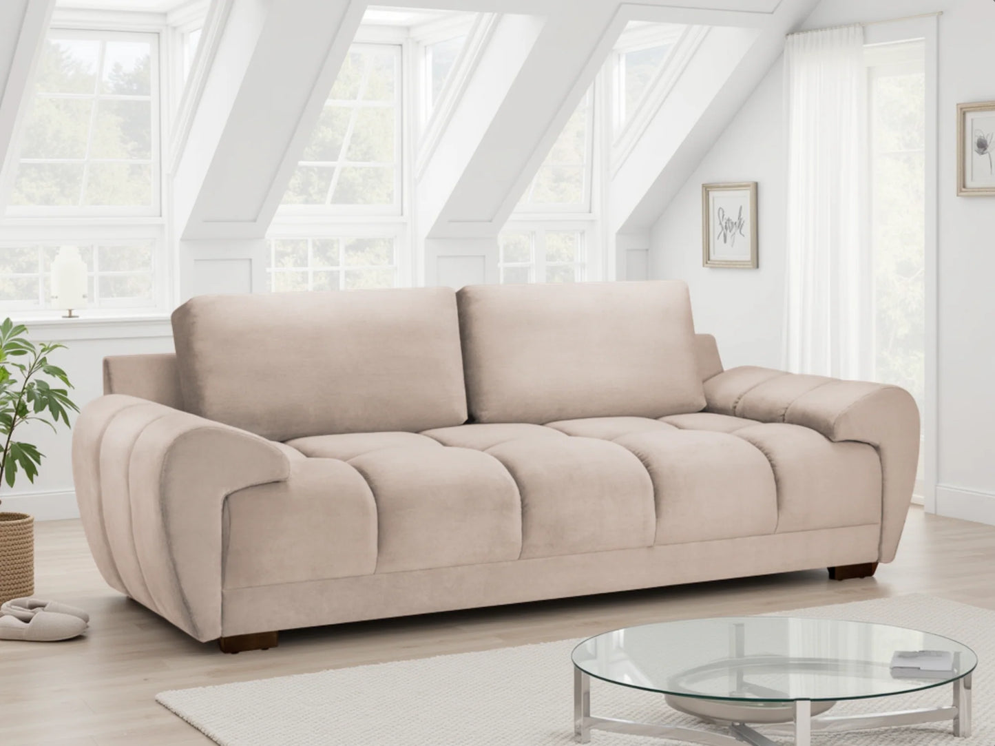 Azzuro 3 Seater Velvet Sofa - Mocha - Plush Upholstered