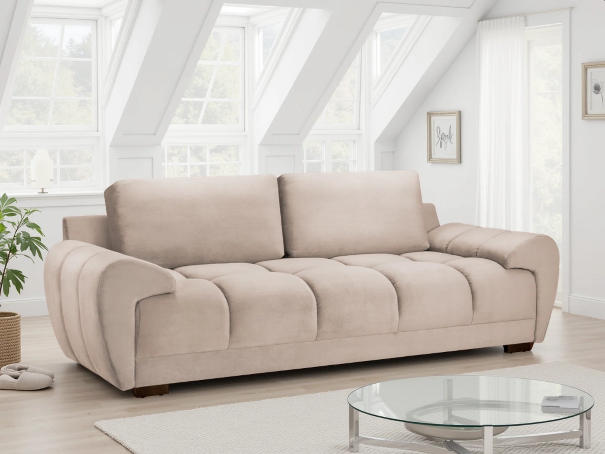 Azzuro 3 Seater Velvet Sofa - Mocha - Plush Upholstered
