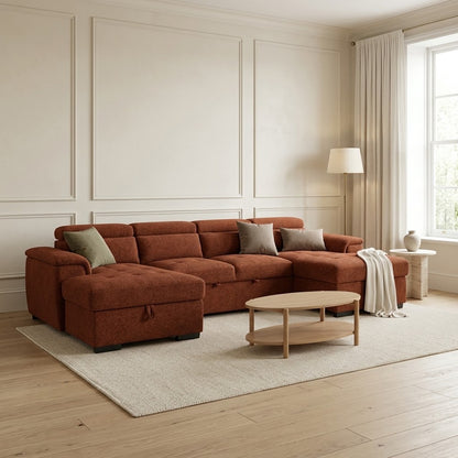 Alaya U Shape Storage Sofabed Rust - Pre Order