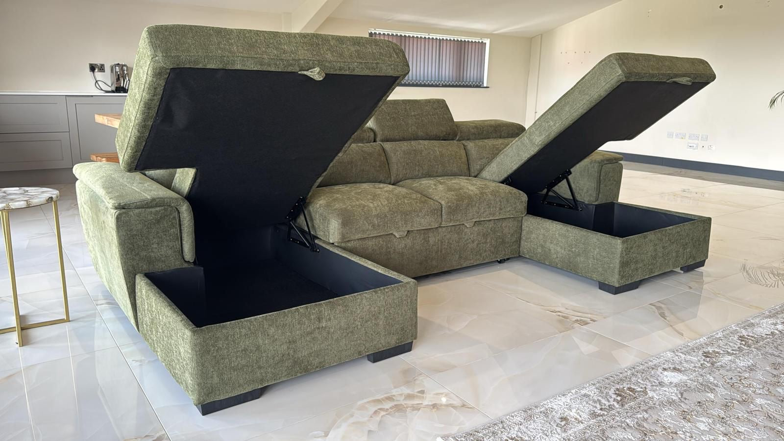 Alaya Storage U Shape Sofabed - Olive Green