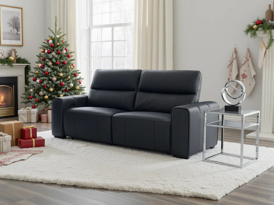 Bellagio Genuine Leather Electric Recliner 3 Seater Sofa - Black