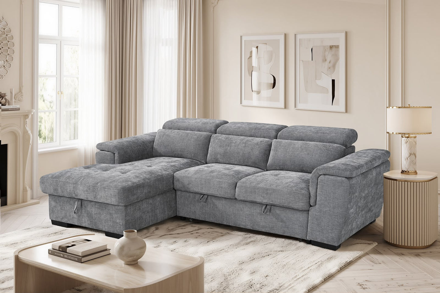 Alaya Storage L Shape Sofa Bed - Grey