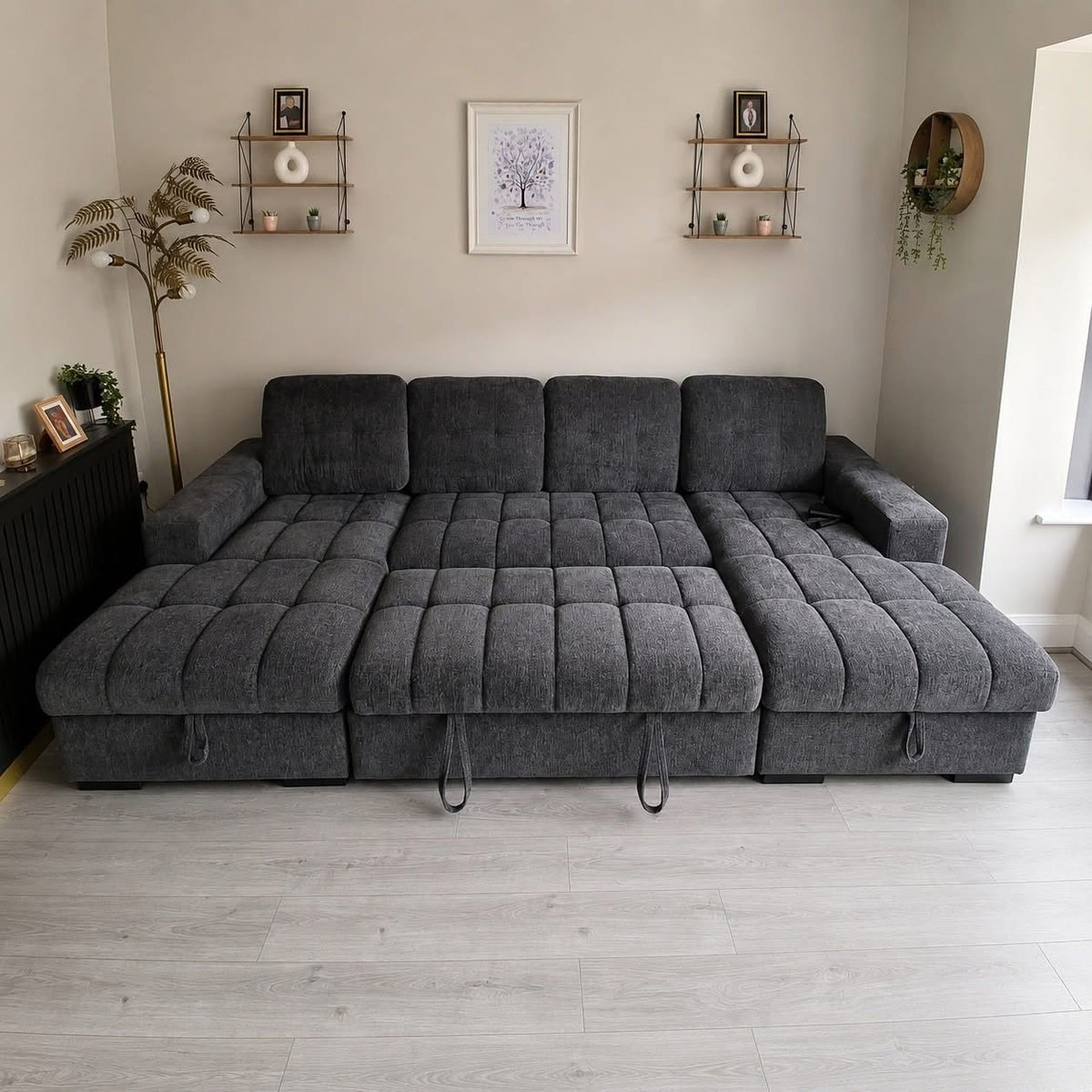 Palermo U Shape Storage Sofa Bed - Grey