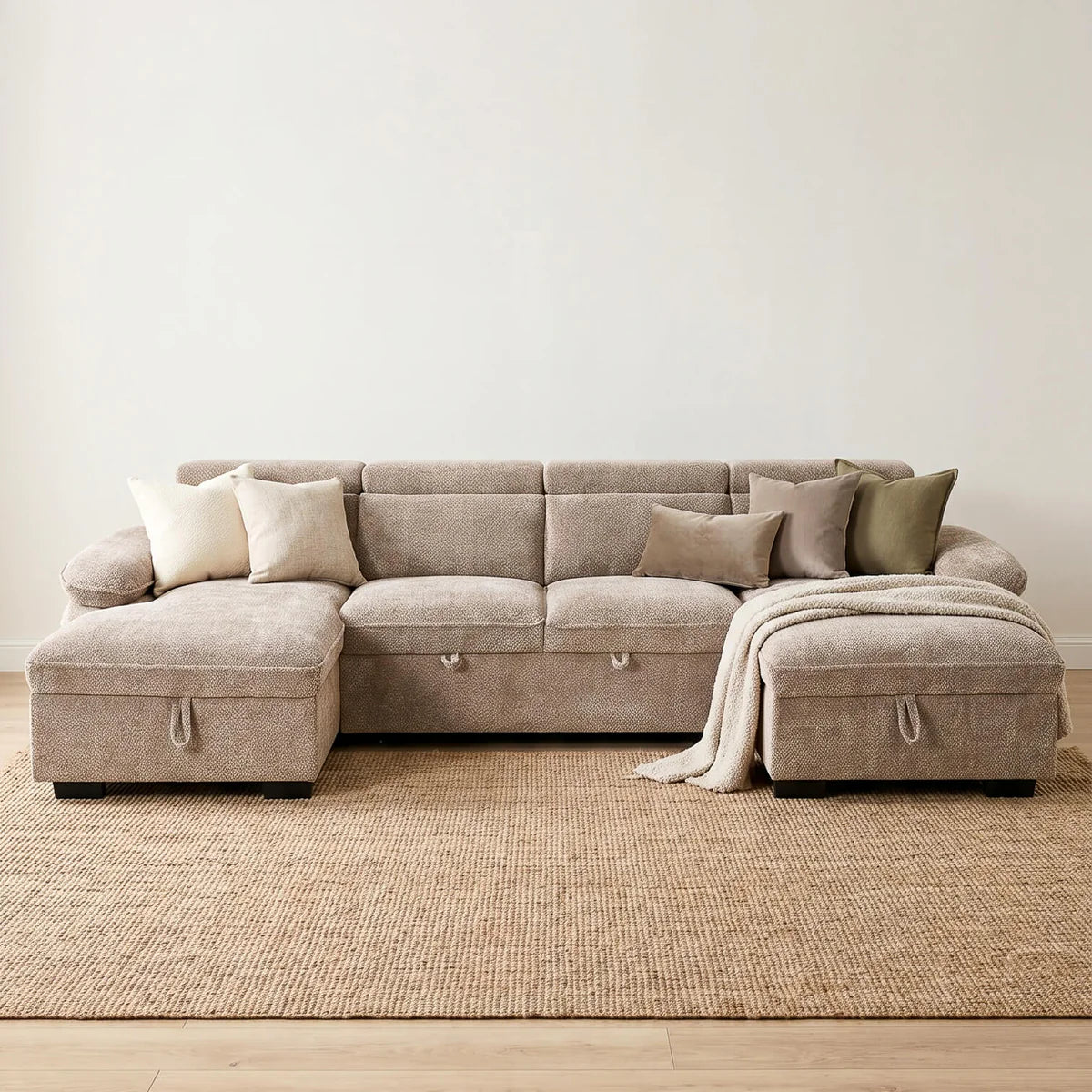 Hudson U Shape Storage Sofa Bed - Beige