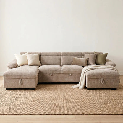 Hudson U Shape Storage Sofa Bed - Beige