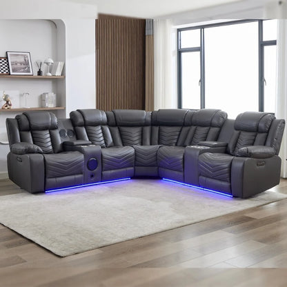 Zeus Leather Electric Recliner Corner Sofa - Grey
