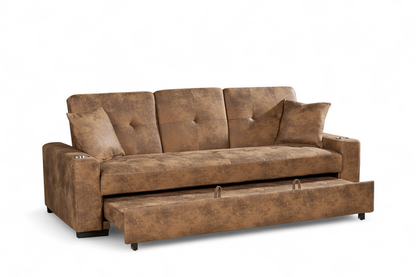 Charles 3 Seater Sofa Bed - Brown Suede Leather - Image 3