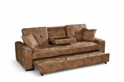 Charles 3 Seater Sofa Bed - Brown Suede Leather - Image 4
