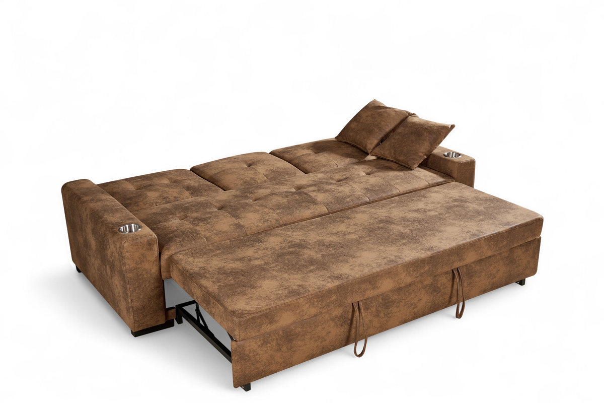 Charles 3 Seater Sofa Bed - Brown Suede Leather - Image 5