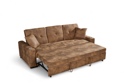 Charles 3 Seater Sofa Bed - Brown Suede Leather - Image 6