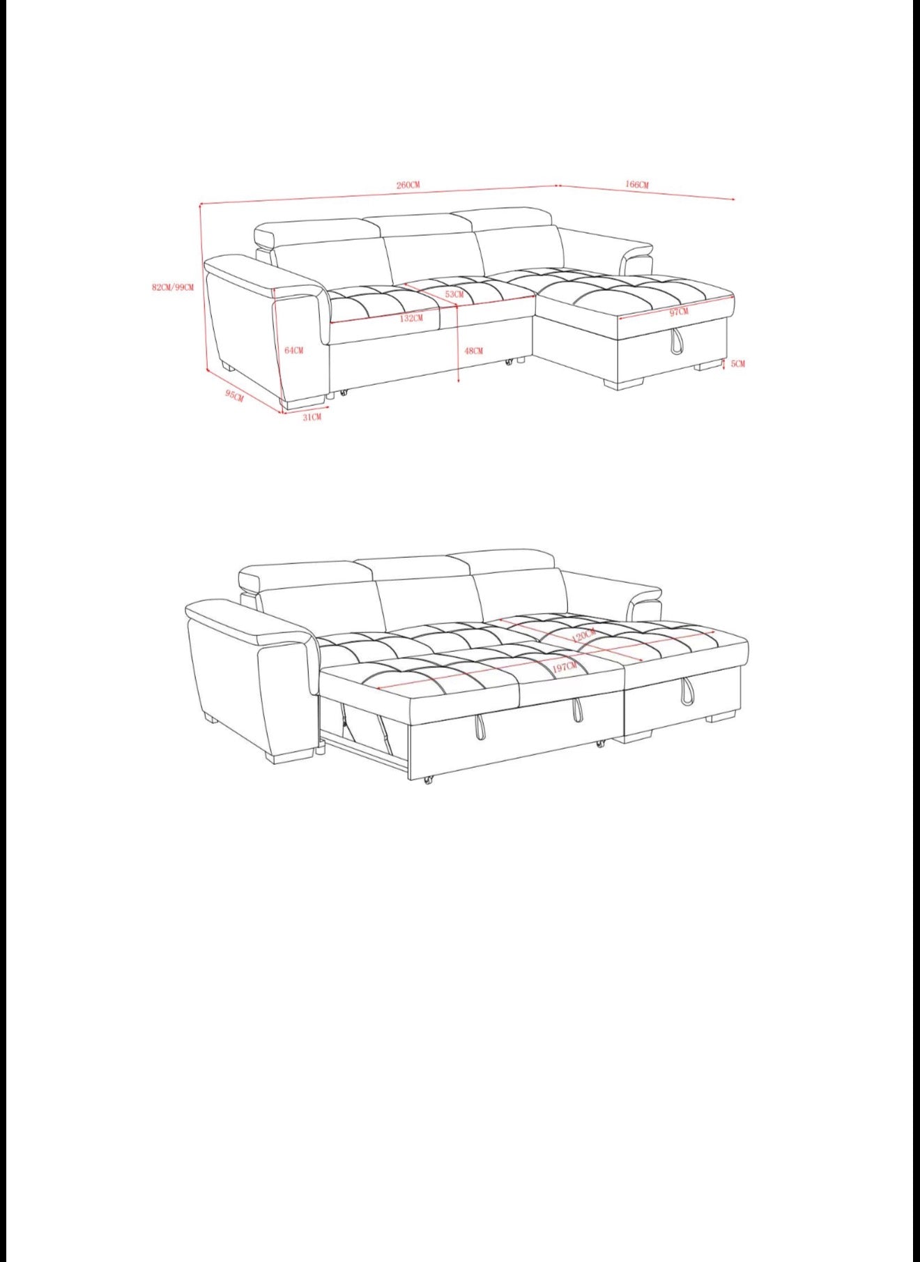 Alaya Storage L Shape Sofa Bed - Grey