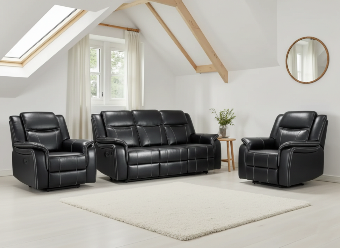 Galaxy Tech Electric Recliner 3+1+1 Seater Sofa - Black