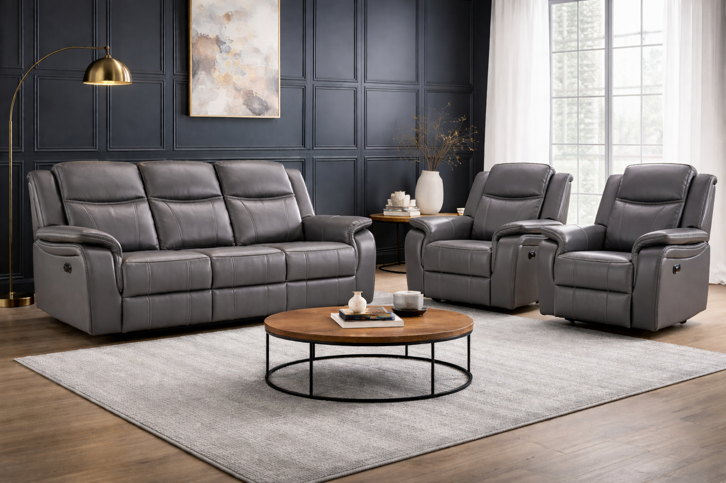 Galaxy Tech Electric Recliner 3+1+1 Seater Sofa - Grey