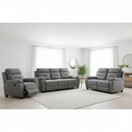 Galaxy Tech Electric Recliner Fabric 3+2+1 Sofa - Grey