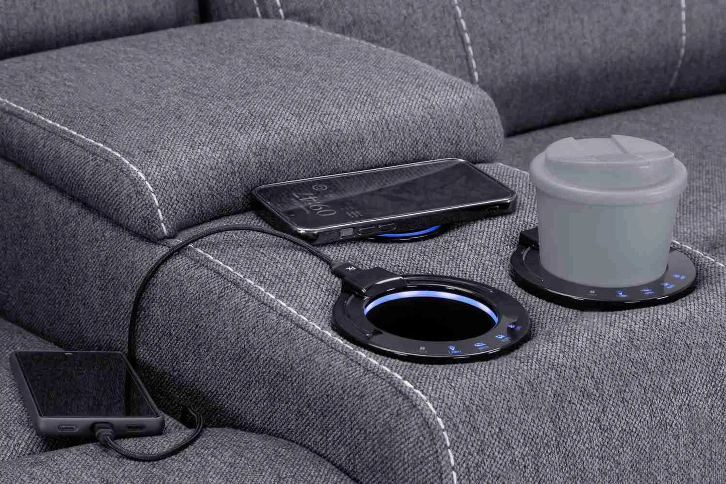 Galaxy Tech Fabric 3+2 Seater Sofa - Grey