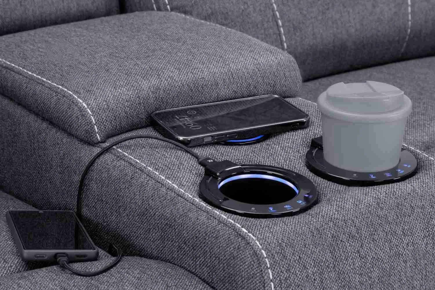 Galaxy Tech Fabric 3+2 Seater Sofa - Grey